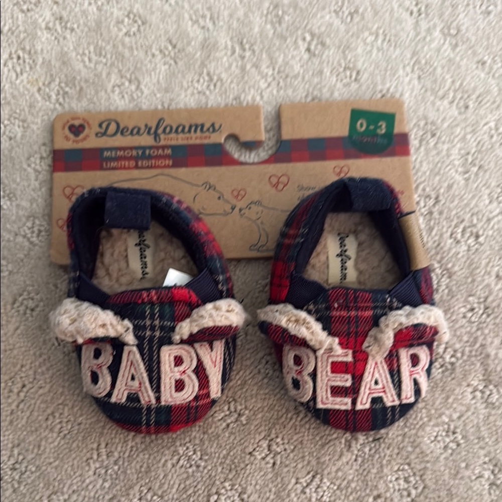 Dearfoams Red Plaid Baby Slippers